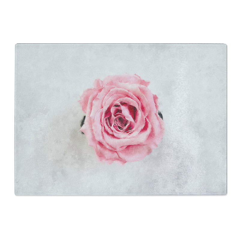Tempered Glass Lone Pink Rose Abstract Chopping Board, 28.5 cm x 39 cm