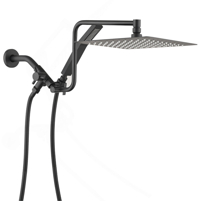 10 Inch Rainfall Shower Head with Handheld Shower Combo with 12 inch Adjustable Extension Arm, Matte Black