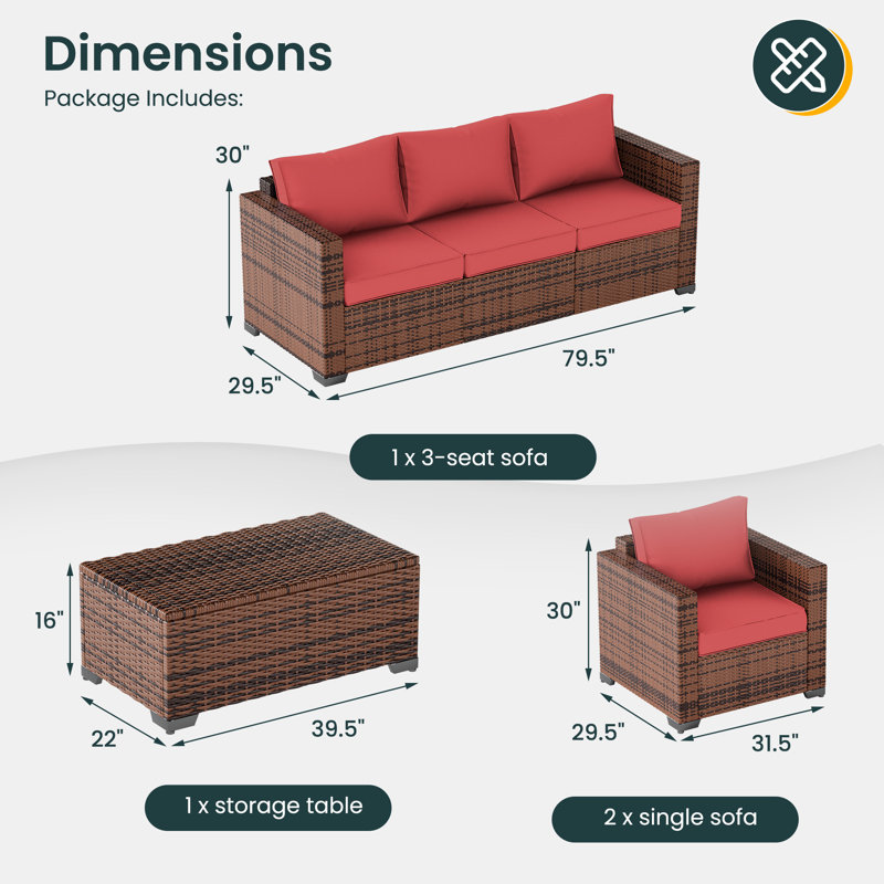 5-Person Seating Group With Storage, Burgundy