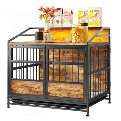 Cage pour chien multifonctionnelle avec rangement, grande cage pour chien en bois avec portes doubles, pour chien de grande / moyenne taille
