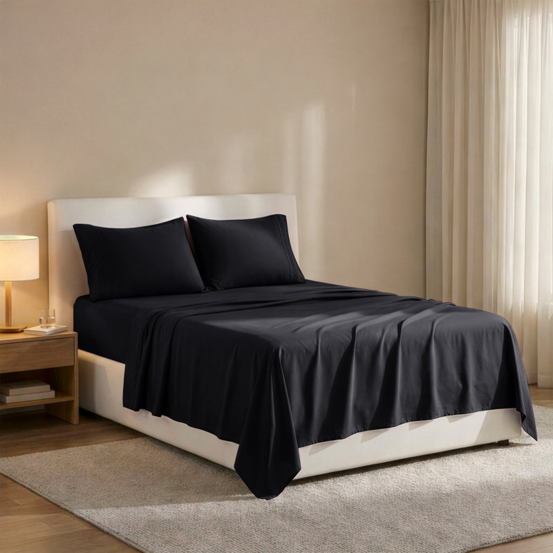 Lux Decor 4-Piece Ultra Soft Microfiber Sheet Set Deep Pocket Fitted Sheet, Wrinkle-Resistant & Easy Care Bedding, Black