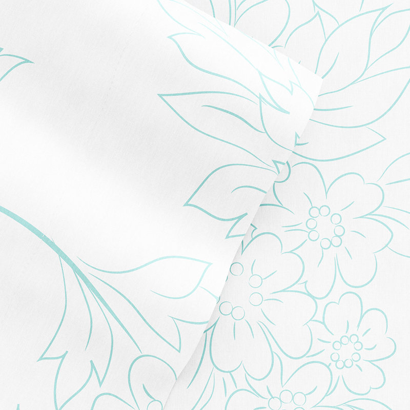 Sheet Set Solid Microfiber Ultra Soft Bedding, Aqua Floral, California King Sheet Set with 2 Pillowcases