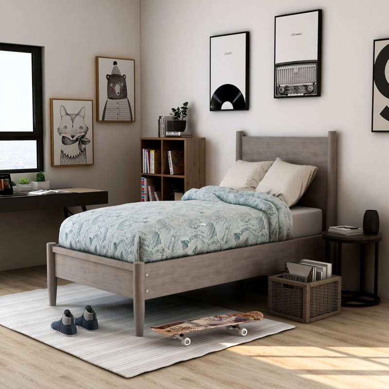 Stalter Solid Wood Platform Bed, Gray, Twin