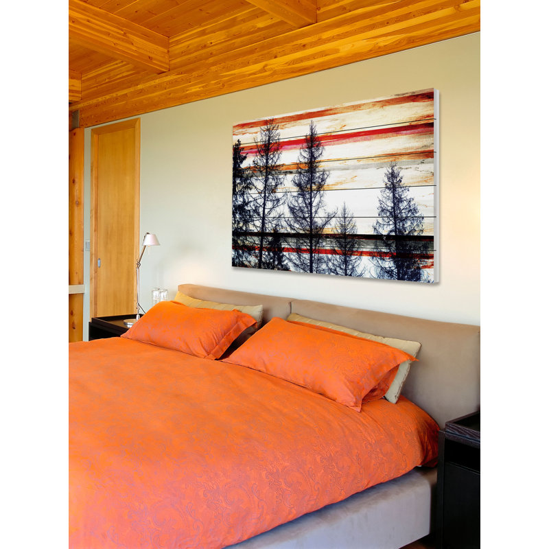 « red rayures sky » par parvez taj,-reproduction de photo sur bois, H 30 po x l 45 po x P 1,5 po