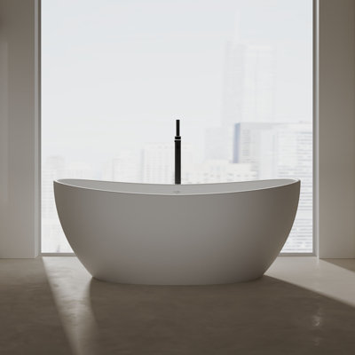 Baignoire de trempage autoportante de 64 po x 33 po avec trop-plein et bonde escamotable pour salle de bain MonBlari