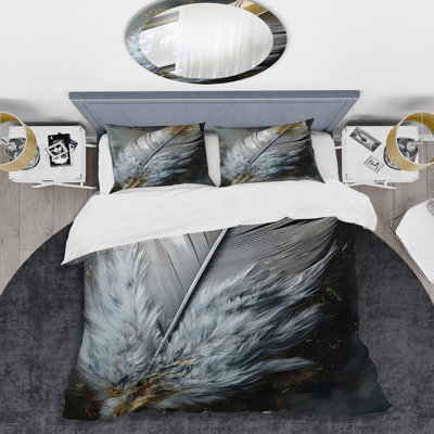 Ensemble de housse de couette en microfibre / polyester Gold Boho Chic Feathers V Bedding