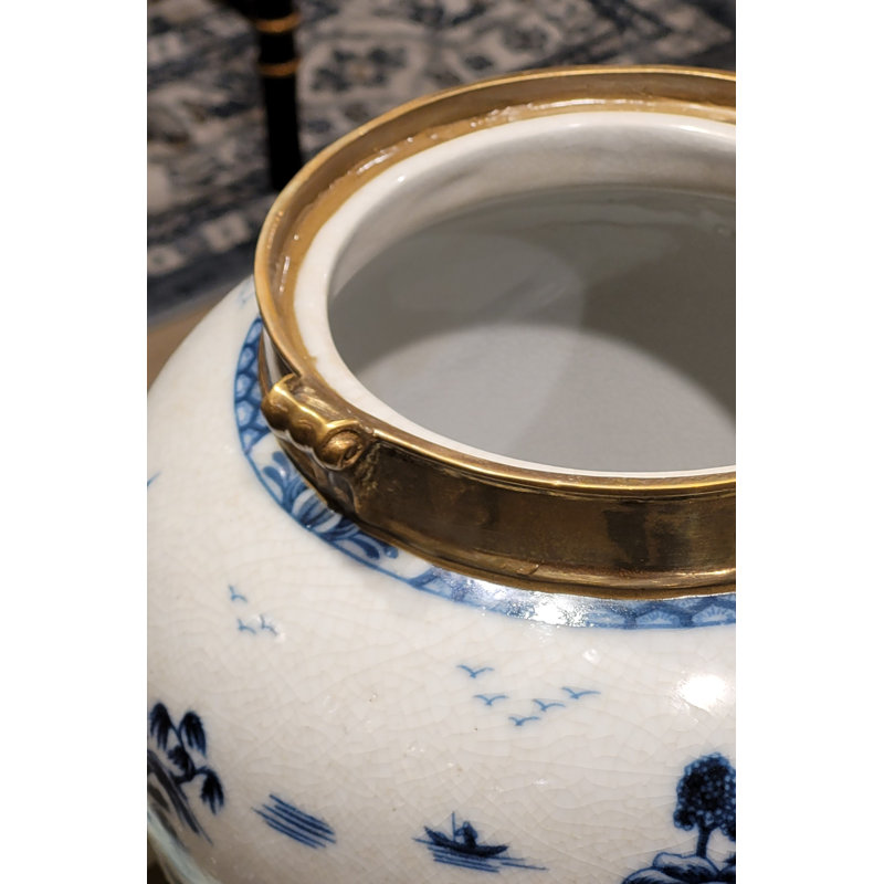 Hand Painted Decorative Porcelain Jar, 12" H x 9" W x 9" D