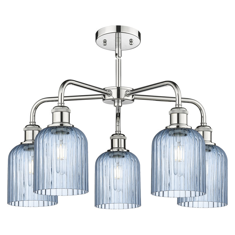 Ballston - Trig - 5 Light 23" Stem Hung Chandelier, Princess Blue, Polished Chrome