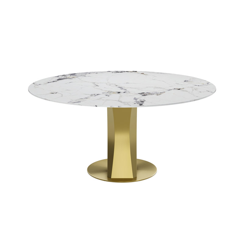 Rond Akshayaa de 47,2 po, H 30 po x L 54 po x l 54 po, Plateau en pierre polie / base dorée