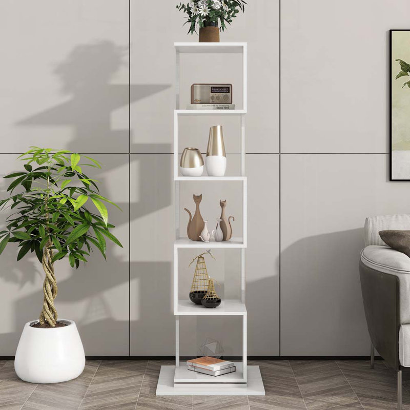 5 Tier Large Open Bookshelf, White