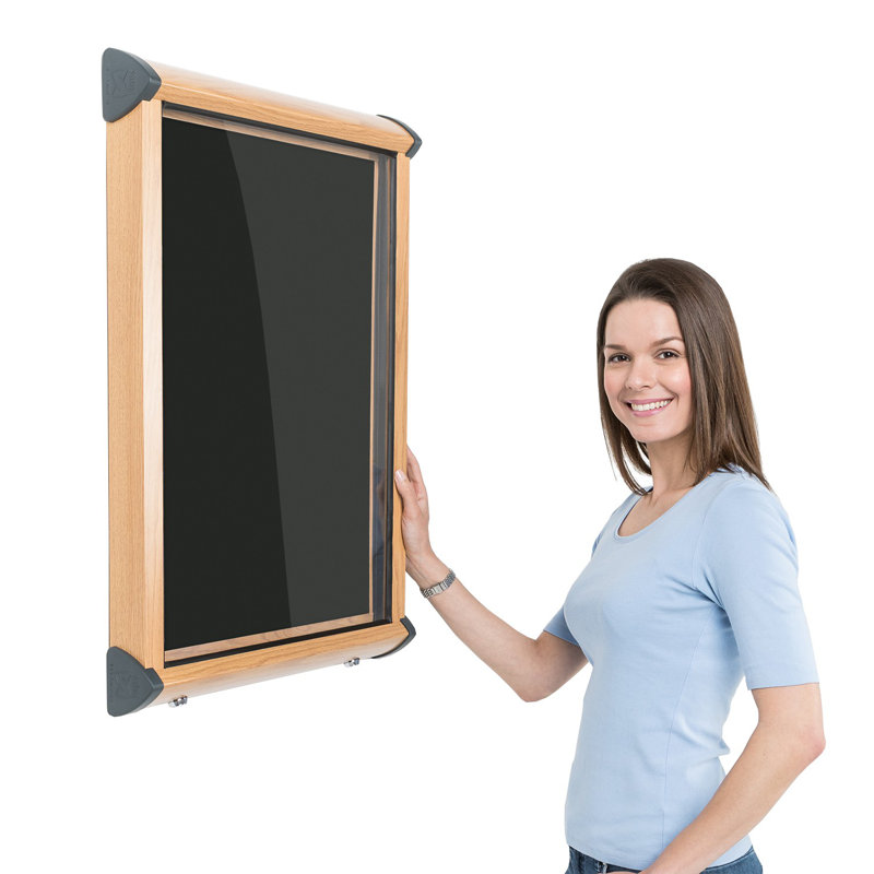 Shield Wood Effect Exterior Showcases Wall Mounted Bulletin Board, 75cm H x 53.7cm W, Black
