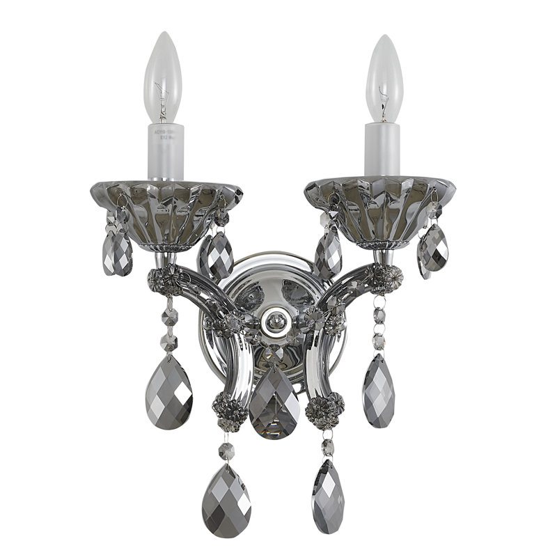 Transitional 2 Light Smoke Crystal Wall Sconce, Smoke