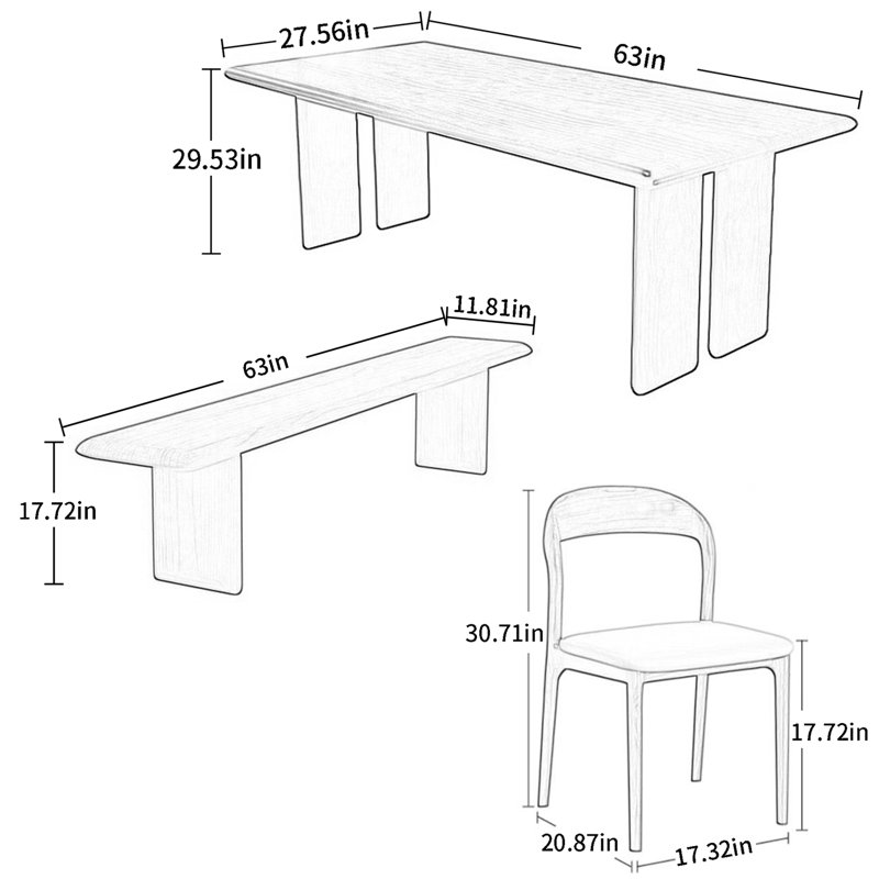Ensemble de salle à manger Eleeza, H 29,53 po x L 63 po x l 27,56 po