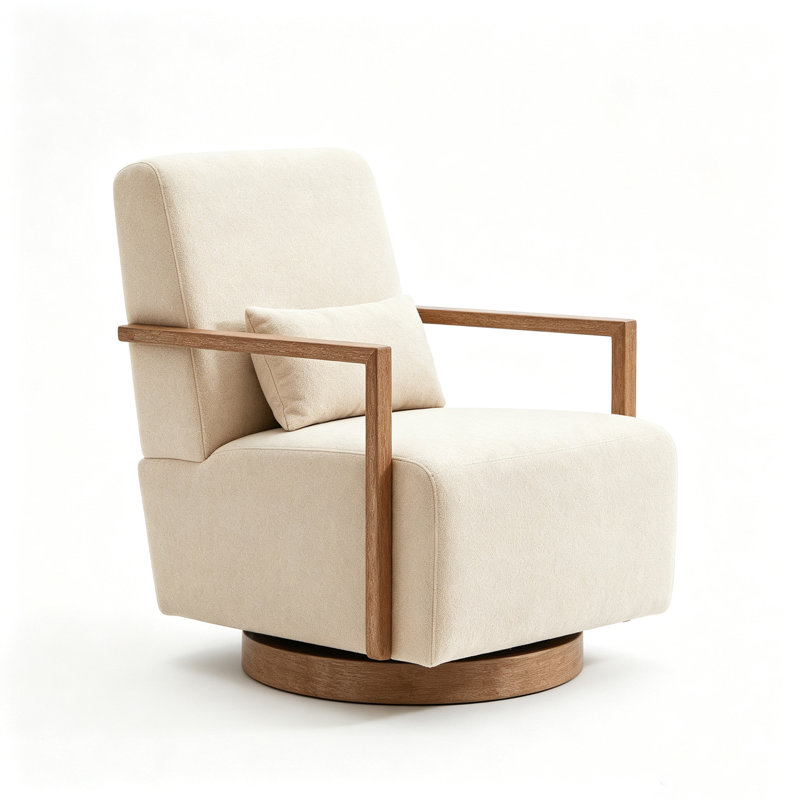Fauteuil d'appoint pivotant en lin 29,7 po avec accoudoirs ouverts en bois massif l 29,7 po