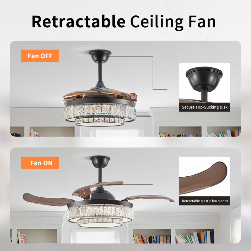 Ventilateur de plafond 48 "à DEL en cristal avec lumière et télécommande