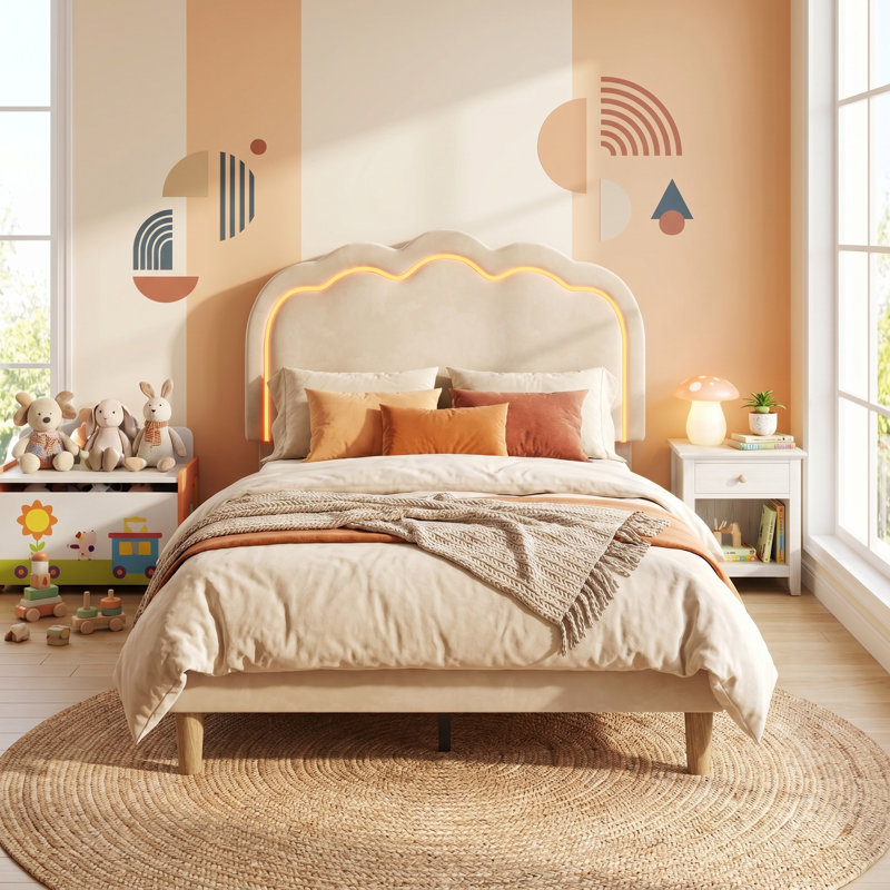 Upholstered Single Bed, Beige