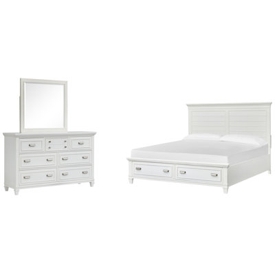 Monti Queen White Panel Storage Bed And White Drawer Dresser With Landscape Mirror