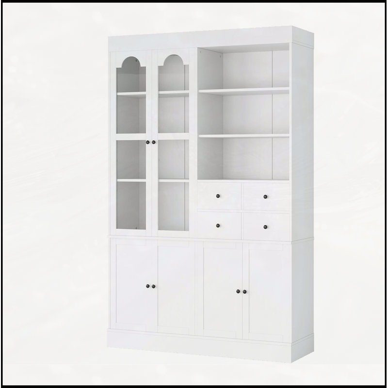 Grand buffet autoportant avec rehausse, 47,2 x 15,7 x 75 pouces, 4 tiroirs, tablettes de porte et plateaux coulissants pour un rangement et une élégance améliorés