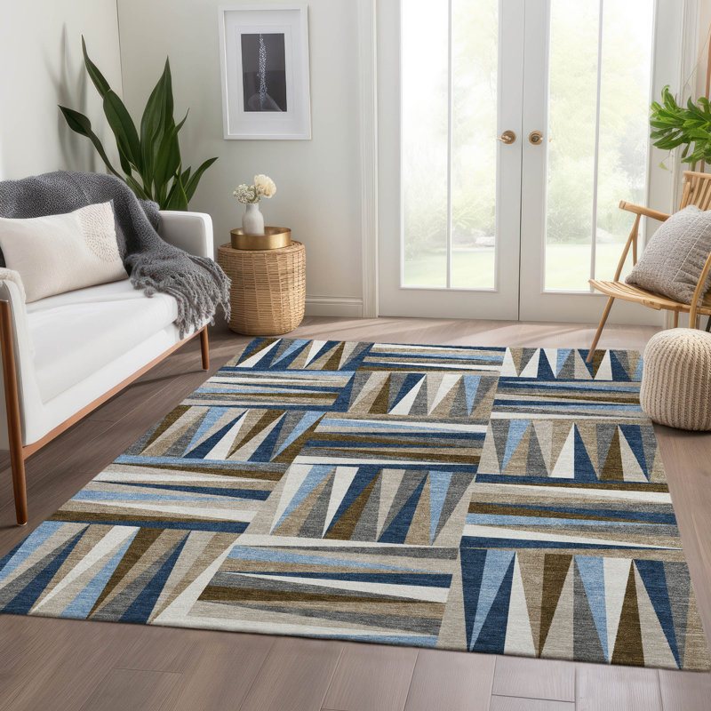 Premium Machine Washable Collett AMF1012 Squares Rug, Rectangle 10' x 14'