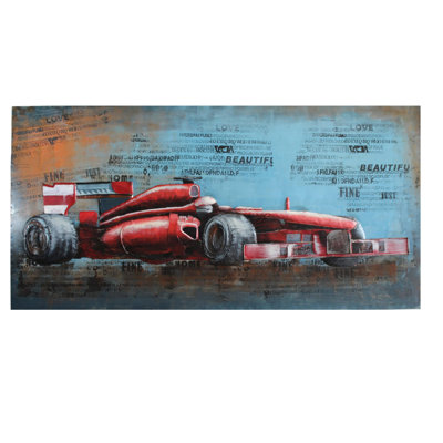 Ferrari Formula One Inspired Red Racing Car 3D Metal Art 79" x 2" x 40"H