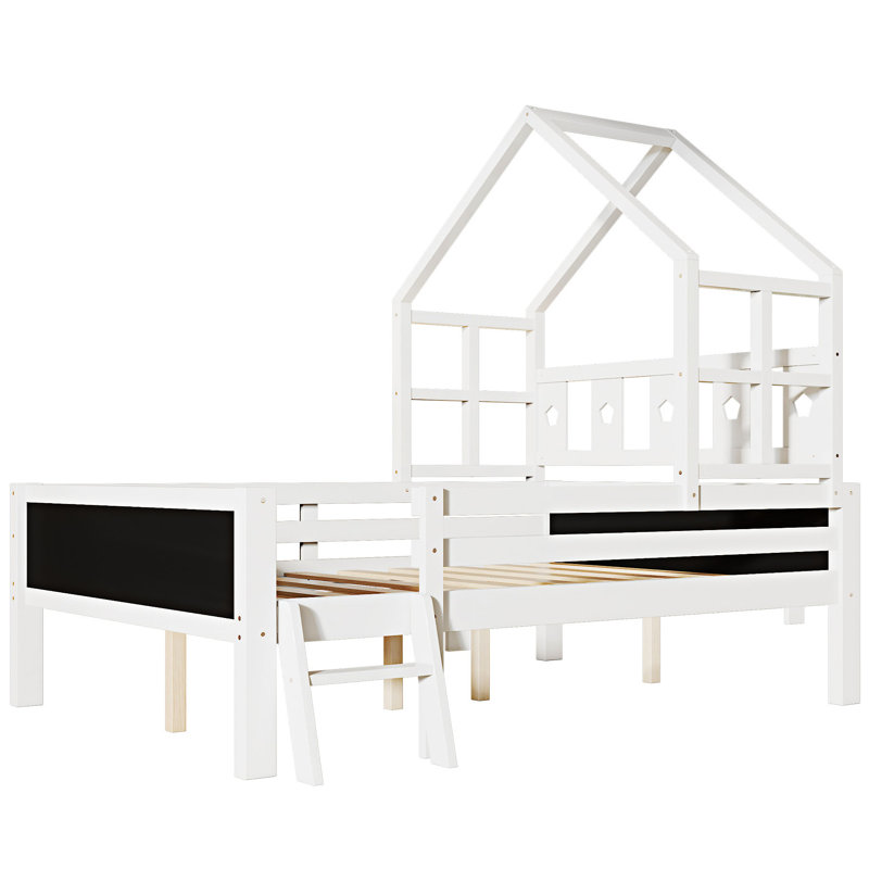 Lit maison avec échelle et tiroirs de rangement, Double