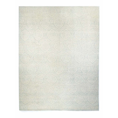 Wool Floral Area Rug in Light Gray