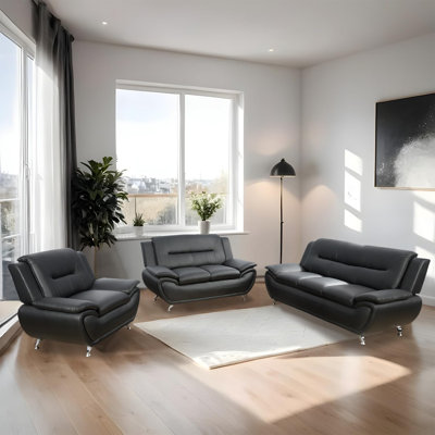 3-Piece Faux Leather Upholstered Living Room Sofa Set by Ivy Bronx