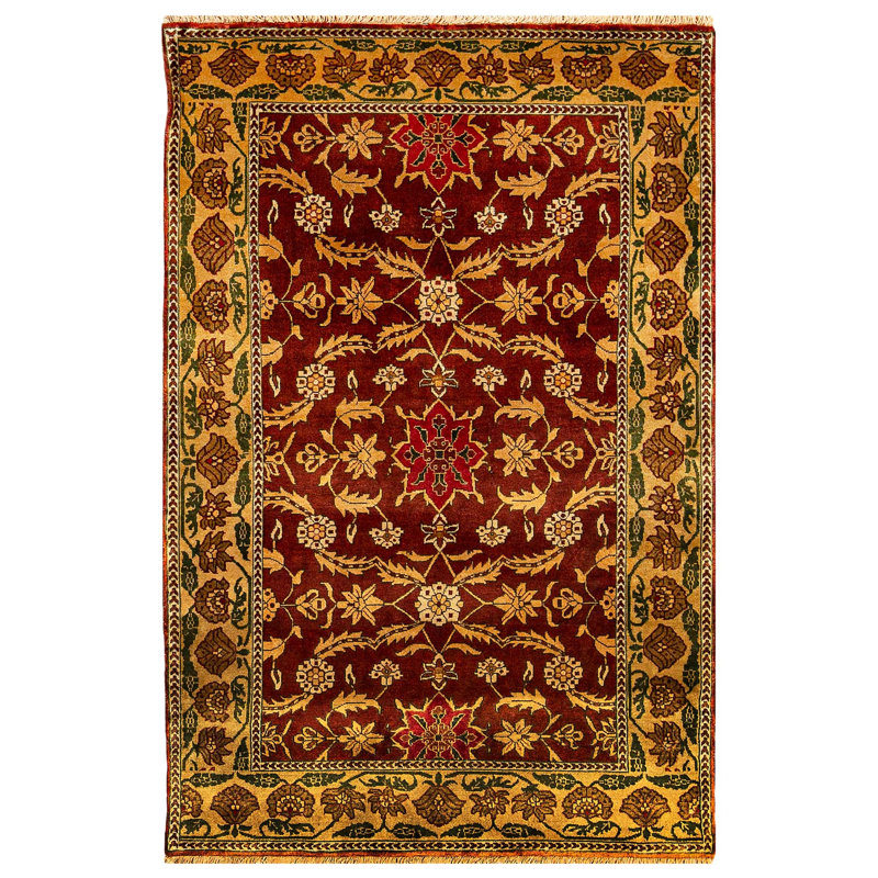 Hand-Knotted High-Quality Red and Gold Area Rug
