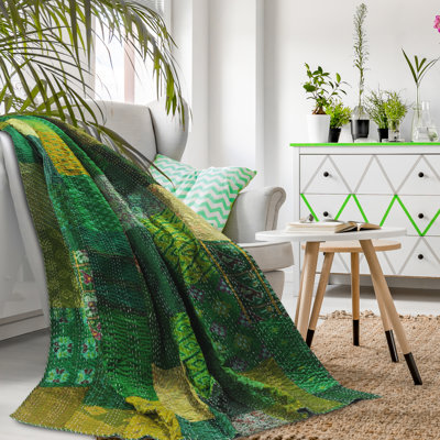 Advika Handmade Kantha Silk Blend Throw Blanket