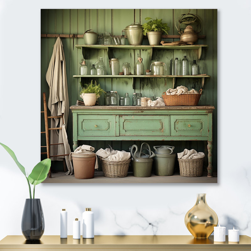 Décoration murale en métal Green Vintage Laundry Room II - Bath & Laundry, H 16 po x l 16 po x P 1 po