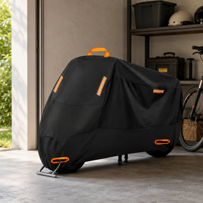 Motorcycle Cover, Waterproof Oxford Motorbike Cover All-Weather Outdoor Protection, Sun Dust Rain Windproof with Reflective Strips & Lock-Holes
