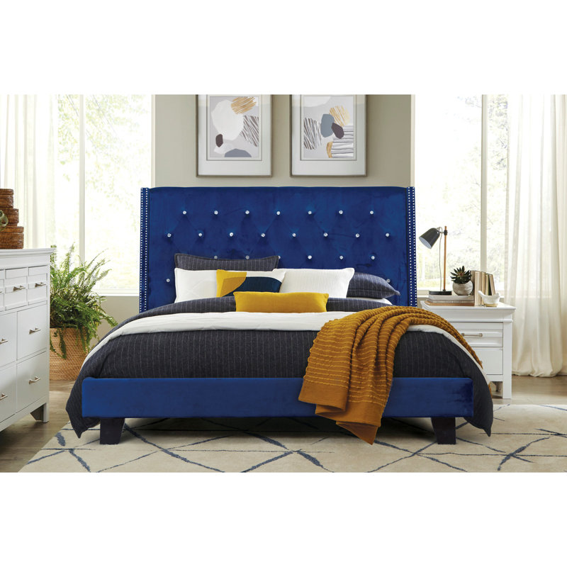 Upholstered Standard Bed, Blue, Queen