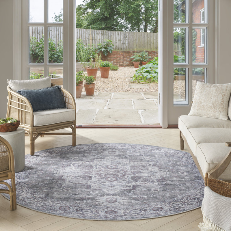 Washable Oriental Rug, Round 7'10"