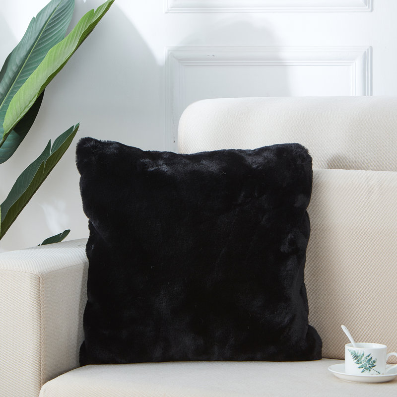 Luxury Chinchilla Faux Fur Pillow, Black