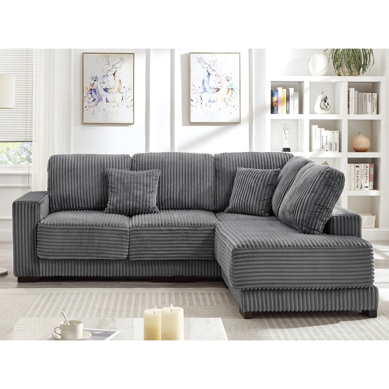 Canapé modulaire réversible en L 93 po, Velours côtelé gris