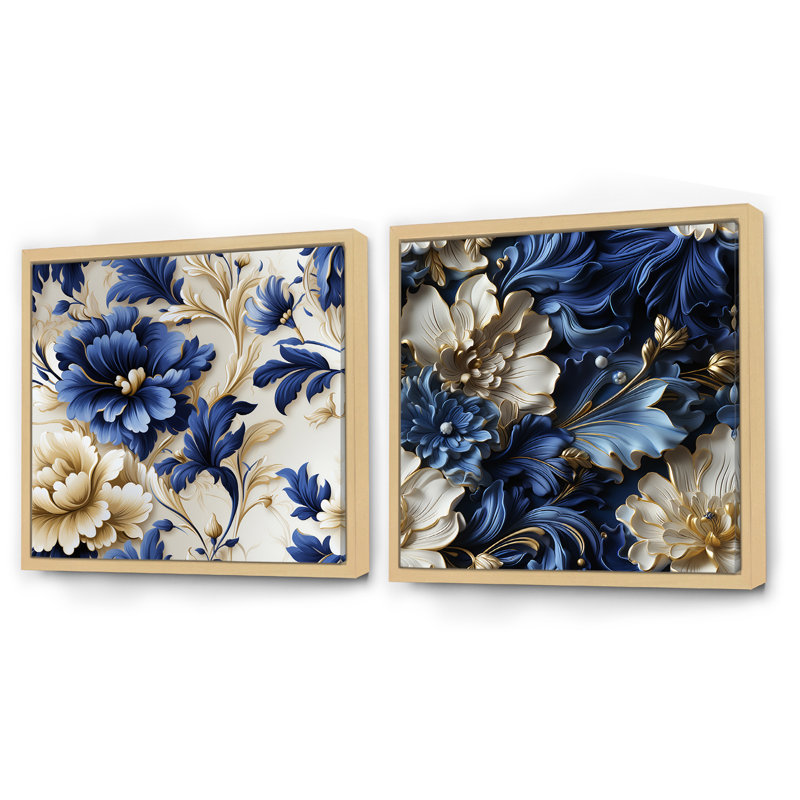 Newmarket - Ensemble de 2 collages carrés floraux, Cadre flottant brun, H 36 po x l 73 po