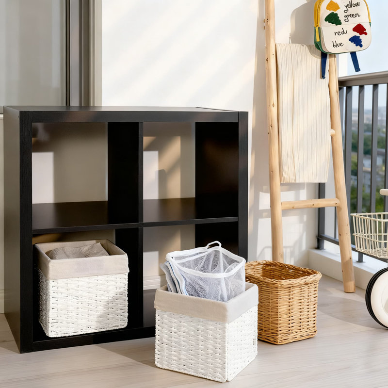 Paniers de rangement pliables en osier, cubes de rangement en corde de papier tissés à la main pour la décoration intérieure, paquet de 2 bacs de rangement carrés