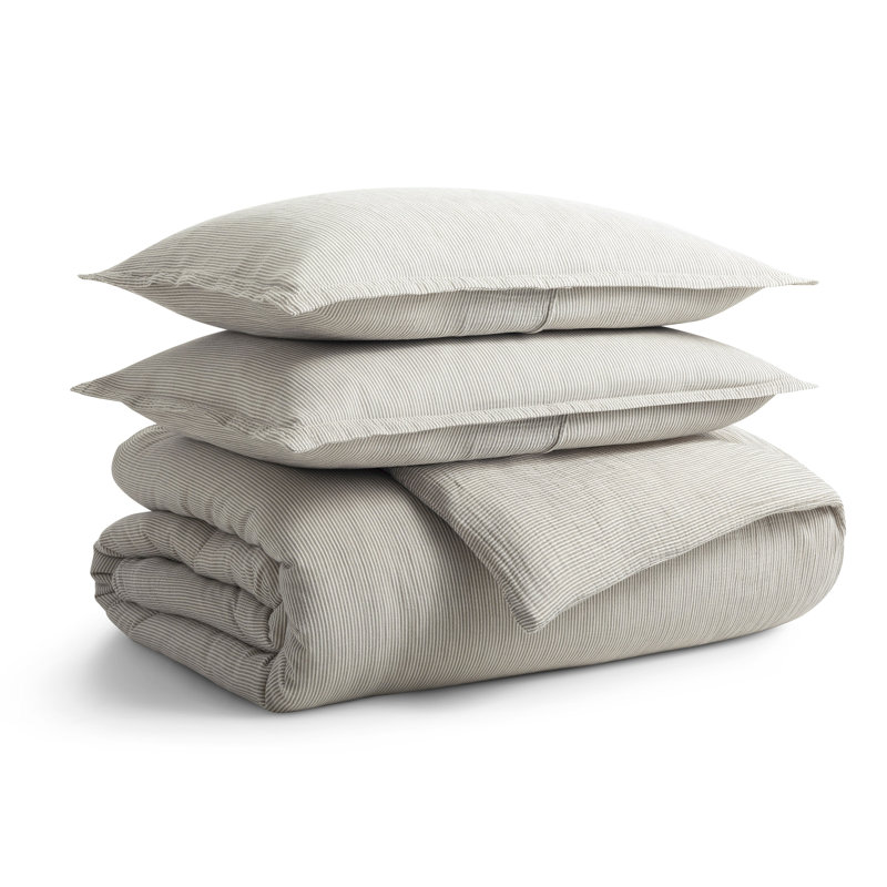 Kimball Duvet Cover Set, Charcoal/White, King Duvet Cover + 2 King Shams