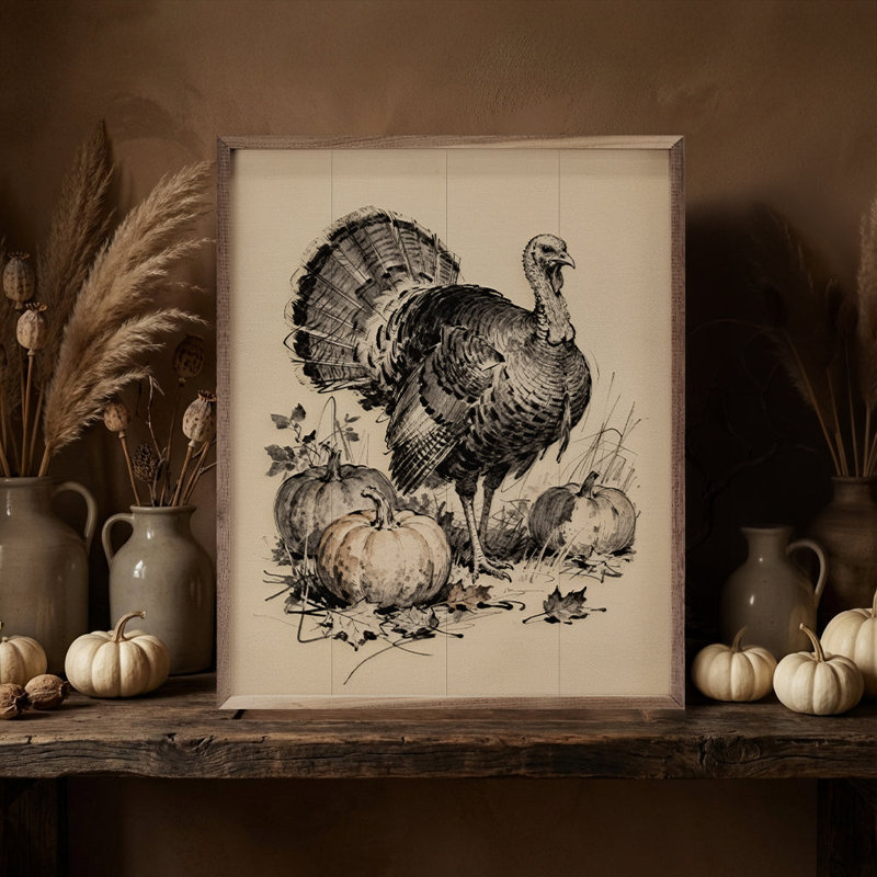 Turkey With Pumpkins, 10" H x 8" W