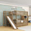 Lit superposé simple en bois à deux tiroirs avec escalier de rangement et glissoire-1368219157