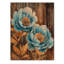 Pivoines bleues dans la basse-cour III - Art mural en bois pivoines - sur bois de pin naturel-904507443
