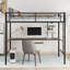 Lit mezzanine en métal avec bureau et tablette, poste de travail peu encombrant, simple, noir-179136432