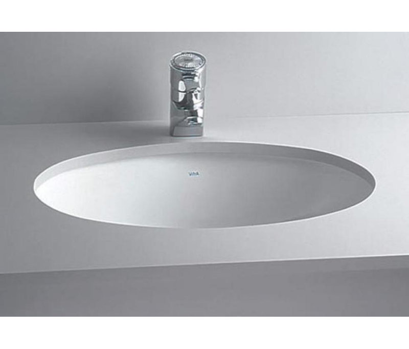 Lavabo de salle de bain ovale encastré en porcelaine vitreuse avec trop-plein, Blanc