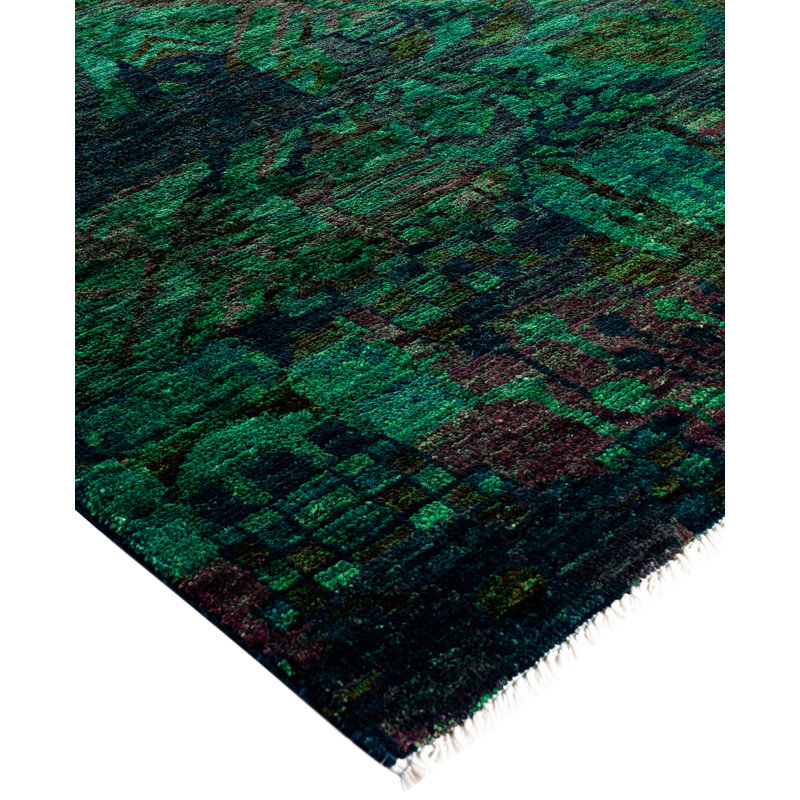 Overdyed Hand-Knotted Wool Modern-Contemporary Green Area Rug 9' 1" x 11' 9"