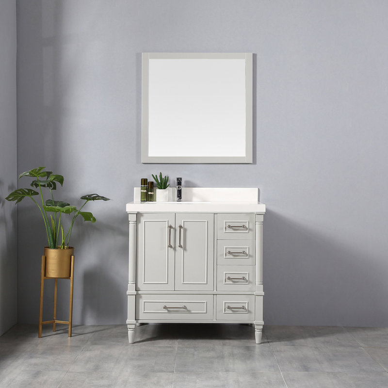 Ensemble de meuble-lavabo simple 36 po Mulder, Blanc, Gris Coventry, Nickel brossé