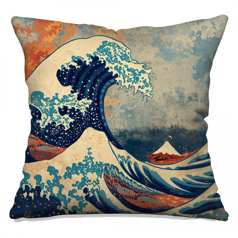Japanese Ocean Wave Double Sided Throw Pillows, 14 x 14 inches