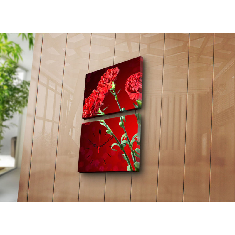 Horloge murale élégante en toile décorative (2 pièces), 25,2 po x 15,7 po | Toile 100% suède avec cadre 100% bois (épaisseur: 1,2 po) | Décoration élégante, parfaite pour les espaces de salon et de bureau, conception unique de garde-temps
