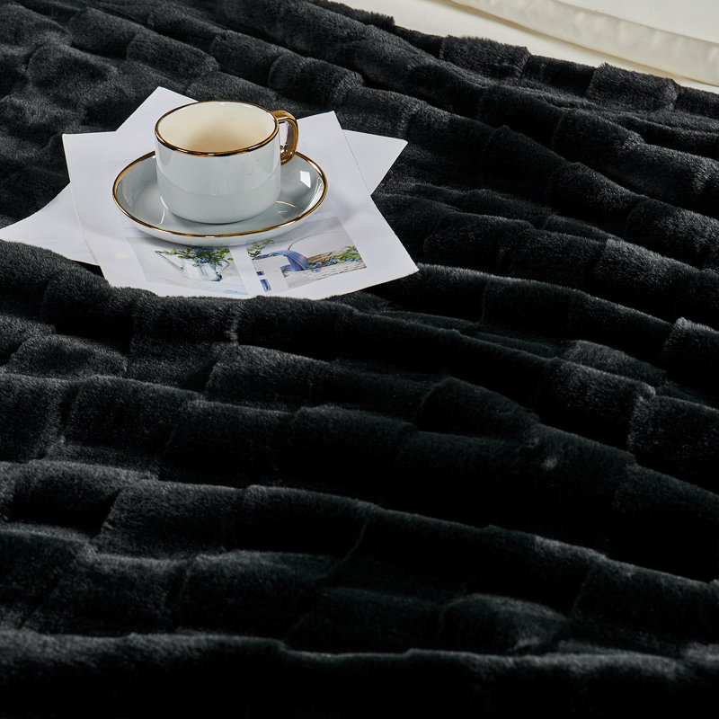 Biscoe Knitted Throw Blanket, Black, 60"W x 70"L