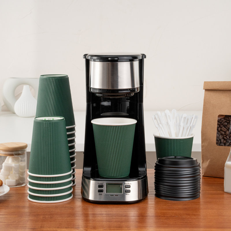 Restaurantware 12 Ounce Paper Cups, Pack of 25 Ripple Wall Disposable Cups – Leakproof, Recyclable, Forest Green Insulated Hot Beverage Holders, with Matching Lids Available and Sold Separately