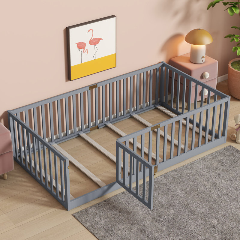 Lit standard pour enfants avec clôture haute et portes verrouillables, Gris, Simple